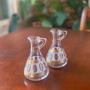 Vintage Hazel Atlas-Brockway Gold Wheat Design Cruets Oil & Vinegar